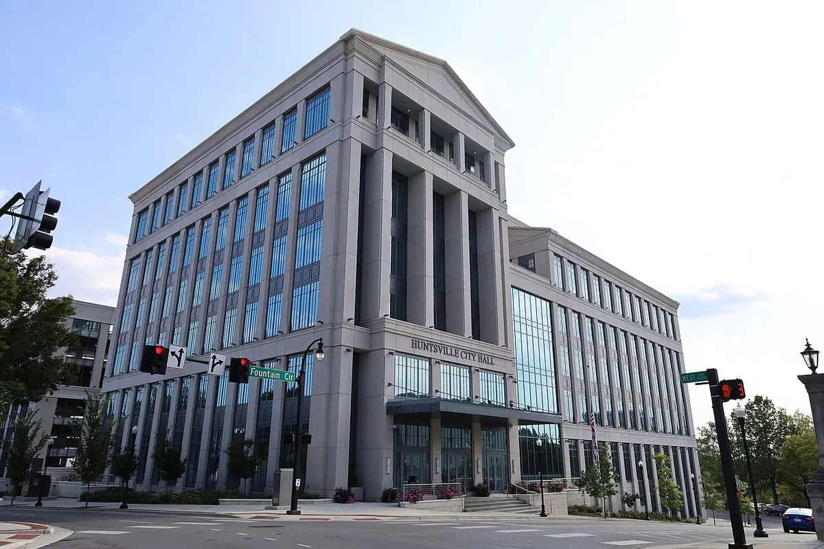 Huntsville City Hall on Fountain Circle in downtown Huntsville